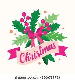 Christmas Day logo with festive ribbon and typography for greeting cards