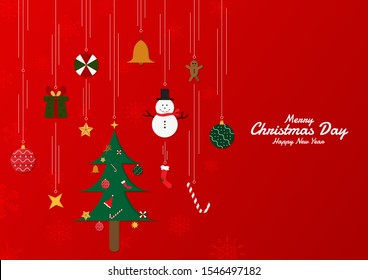 Christmas day red background gift modern design snowflake backdrop with space. vector illustration