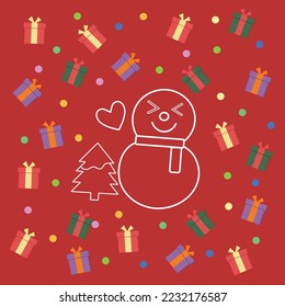 Christmas day red background vector joyful lovely group of gift box snowman heart christmas tree shopping online love banner decoration christmas day online shop illustration.