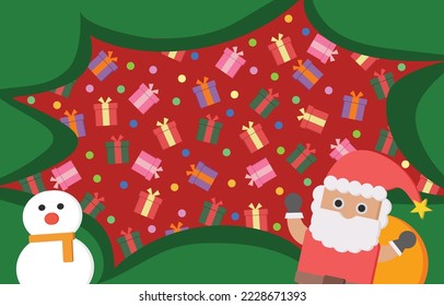 Christmas day red green background wallpaper vector joyful love group of gift box , santa claus , snowman for shopping online banner decoration christmas day santa claus gift box snowman illustration.