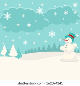 Christmas day with snowman vintage background