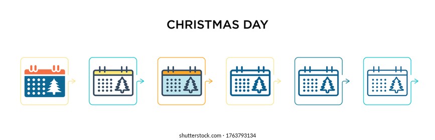 Christmas day vector icon in 6 different modern styles. Black, two colored christmas day icons designed in filled, outline, line and stroke style. Vector illustration can be used for web, mobile, ui