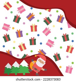 Christmas day white and red background vector joyful love group of gift box and santa claus for shopping online banner decoration for christmas day santa claus gift box design illustration.