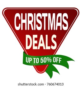 Christmas deals label or sticker on white background, vector illustration