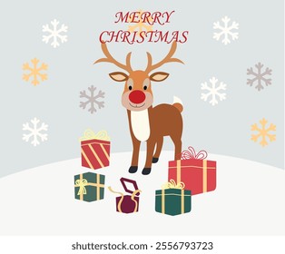 Christmas dear gift box vector illustration.
