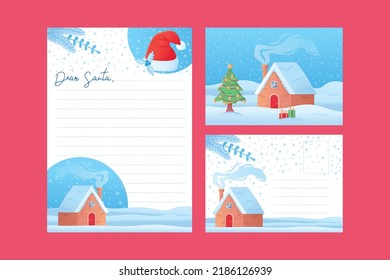 Christmas dear santa kids letter template wishlist blank and postcard template in cartoon style isolated on white