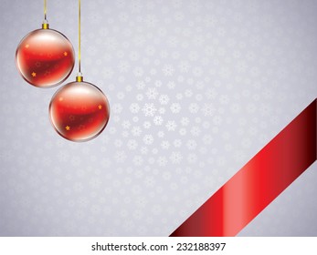 christmas decor with balls, bow, ribbon and snowflakes