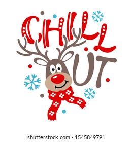 Christmas Decor. Chill Out Quotes And Sayings.  Stock Images. Deer Antlers.  Gift   Design. Transparent Background.