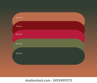 The Christmas decor Color Scheme has six beautiful colors, a color swatch, catalog samples, and trendy multicolored pallets. Vector illustration