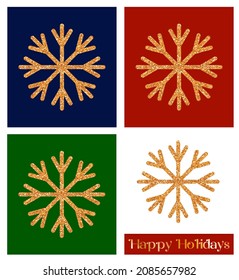 Christmas decor with golden glitter texture. Snowflake - greeting card template and vector design element