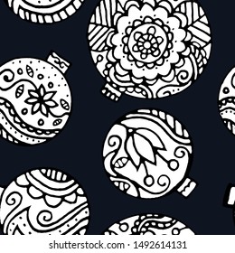 Christmas decor seamless pattern. floral decor on a dark background. Use for background, wrapping paper, cover, fabric, cards, stationery. Vector
