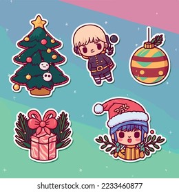 Weihnachtsdekor Aufkleber Set, xmas Attribut Aufkleber Sammlung Dekoration. Mehrfarbigkeit