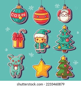 conjunto de stickers de decoración navideña, hoja de colección de stickers imprimibles de atributo xmas. Colección de año nuevo