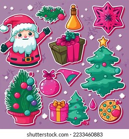 Christmas decor sticker set, xmas attribute sticker collection pack. New-year collection