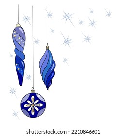 Christmas decor. Christmas tree decorations in blue.Snowflakes. Vector illustration isolated on white background.