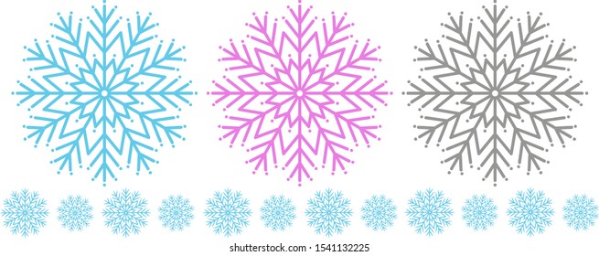 Christmas decor vector file. Snowflakes bundle and border. Winter decor. Scrapbooking elements