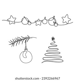 Christmas decor vector illustration drawn in line art style