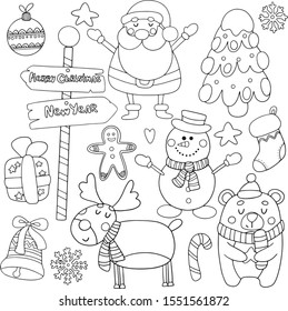 Christmas decor vector set Santa friends