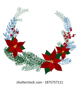 Decoración navideña vectorial de invierno. Ramas y flores
