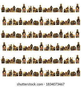 Christmas decor with Vintage houses,  ginger houses design,  on white background
