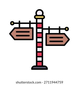 Natal decorado direção sinal Vetor Ilustração, Ícone de estilo preenchido