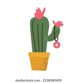 Christmas decorated plant cactus icon clipart avatar logotype isolated illustration