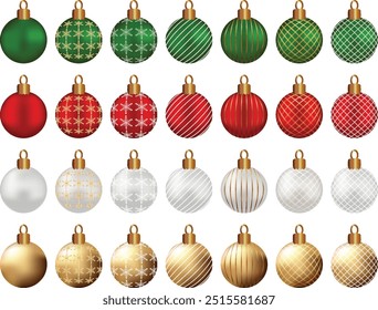 Christmas decorated red gold green pearl ball Big set balls Isolated transparent background Holiday xmas decoration Realistic 3d New Year design Winter Large collection objects Glossy   bauble