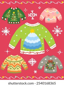 Christmas decorated sweater illustration set