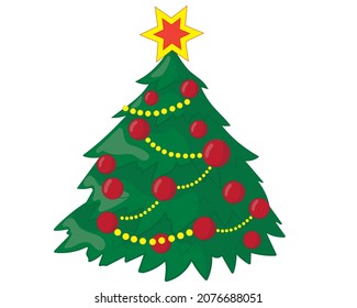 Árbol de decoración navideña aislado en un fondo blanco. Ilustración vectorial.