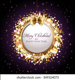 Christmas decoration against golden shiny background  