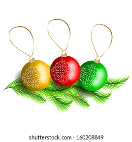Christmas decoration. Christmas background. Background with Christmas balls, vector illustration. Card with Christmas balls