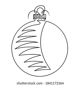 bola de decoración navideña con patrón abstracto, línea continua. Ilustración vectorial, aislada en fondo blanco.