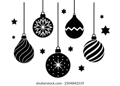 Ilustración vectorial de bolas y regalos de decoración de Navidad - Diseño festivo de Festiva