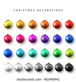 Christmas decoration balls range. Gloss Christmas balls isolated on a white background realistic vector illustration