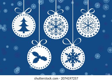 Christmas Decoration balls with snowflakes and holly