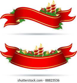 Christmas decoration banner with baubles and candles