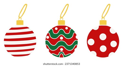 Christmas decoration bauble, Christmas tree decoration balls, vectors