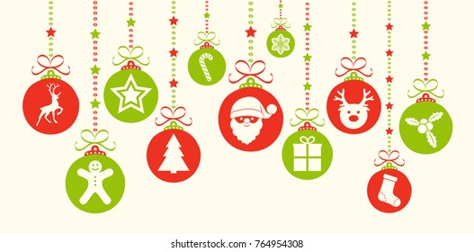 Christmas decoration with baubles with icons. Vector.
