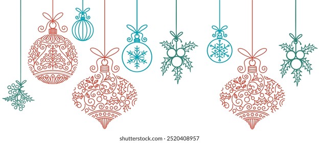 Christmas decoration, christmas baubles. Decoration isolated elements. Doodles and sketches vector illustration