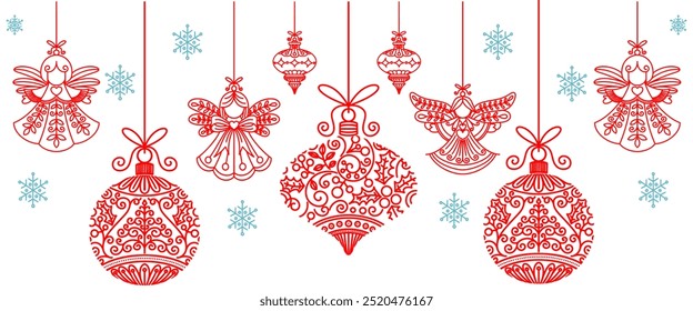 Christmas decoration, christmas baubles. Decoration isolated elements. Doodles and sketches vector illustration