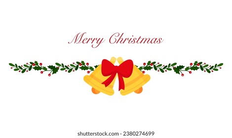 Christmas Decoration with Bells. Happy Christmas inscription. Background. Vector Graphics