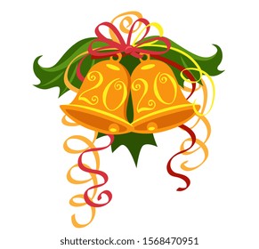Christmas decoration bells with numbers 2020, leaves and serpentine