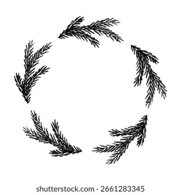 Frontera de decoración navideña con ramas de abeto. Garabato de corona. Navidades, invierno y elemento de diseño de año Nuevo