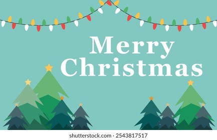 Christmas decoration border with christmas tree and snowflakes and color background. Christmas lights and New Year design holiday frame. Vector illustration