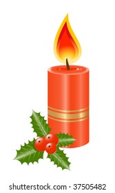 Christmas decoration.  Candle with holly leaves and berries. Vector-Illustration