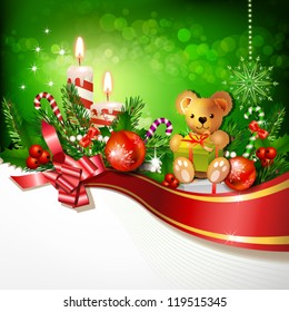 Christmas decoration with candles , pine tree and balls