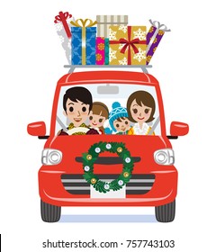 Christmas Decoration Car loads gift boxes - Cartoon family