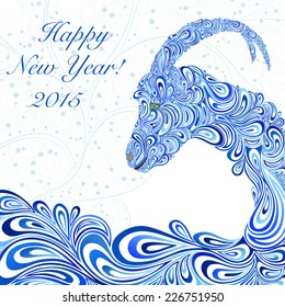 Christmas decoration cards with the image of blue abstract goat 