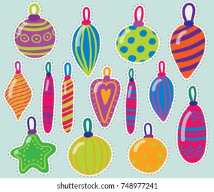 Christmas decoration cartoon cute vector illustration set.