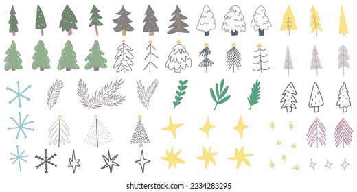 Decoración navideña. Elementos decorativos de dibujos animados. Colección de diferentes elementos de vacaciones. Ilustración del vector